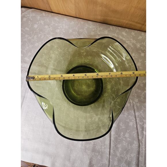 Vintage Anchor Hocking Glass Chip & Dip Bowl Set Green Glass RETRO 9.5" & 5" - Picture 6 of 10